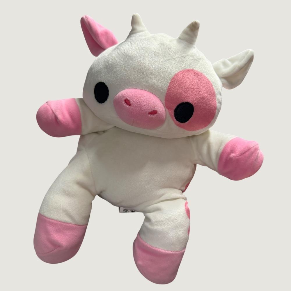 Zuru Clover Cow Weighted Plush 12" Pink Spotted Stuffed Animal White Pink Toy